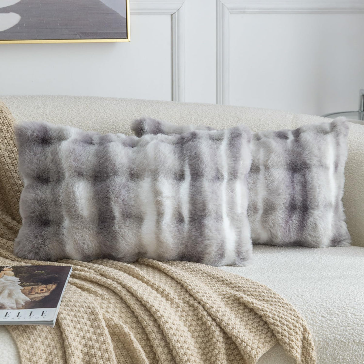 MADIZZ Pack of 2 Thick Plush Faux Wool Throw Pillow Covers Soft Boho Throw Pillows Luxurious Cushion Covers for Couch Sofa Bedroom Living Room Home Decor 18x18 Inch Cream