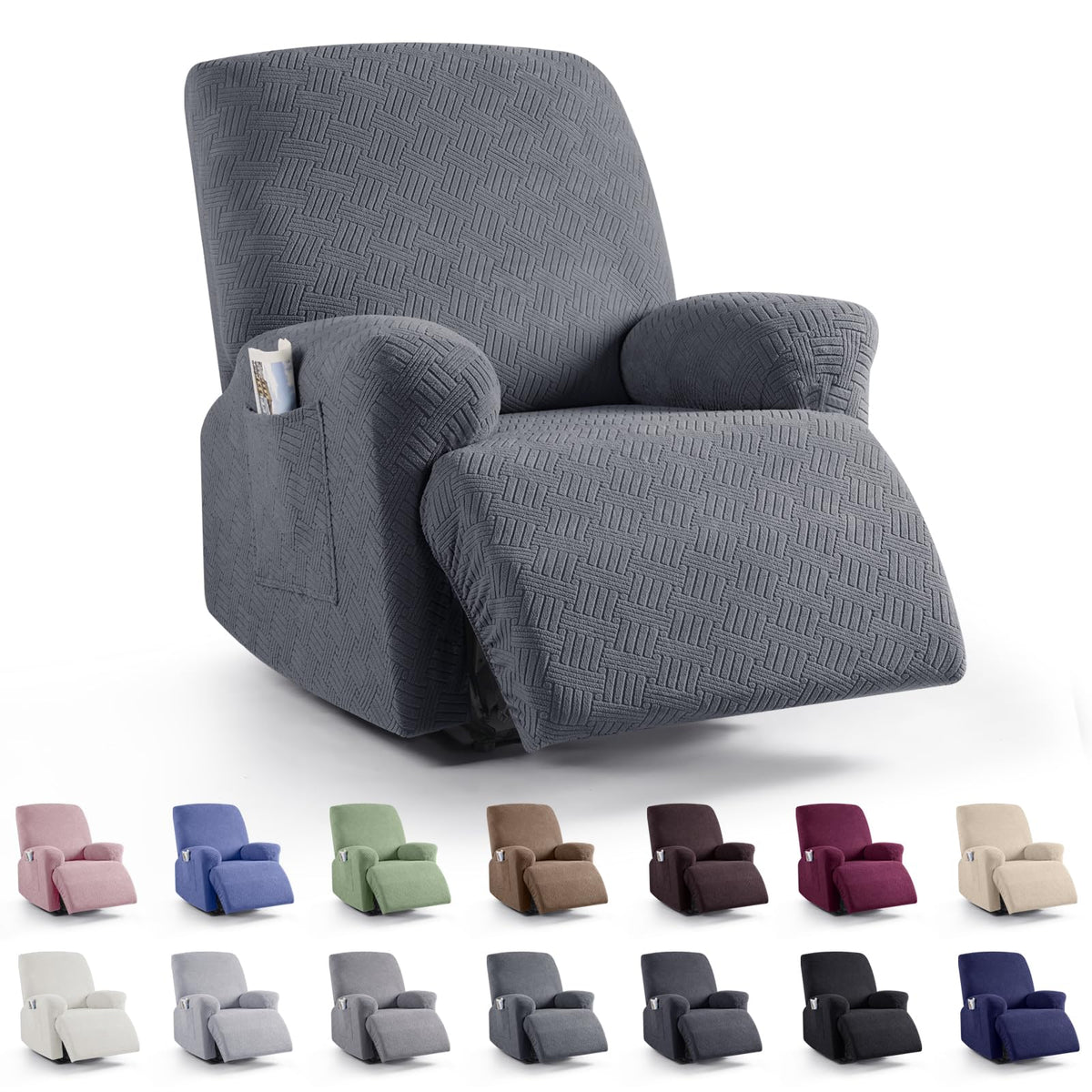 KinCam Recliner Sofa Covers, Stretch Reclining Cover, Dark Gray