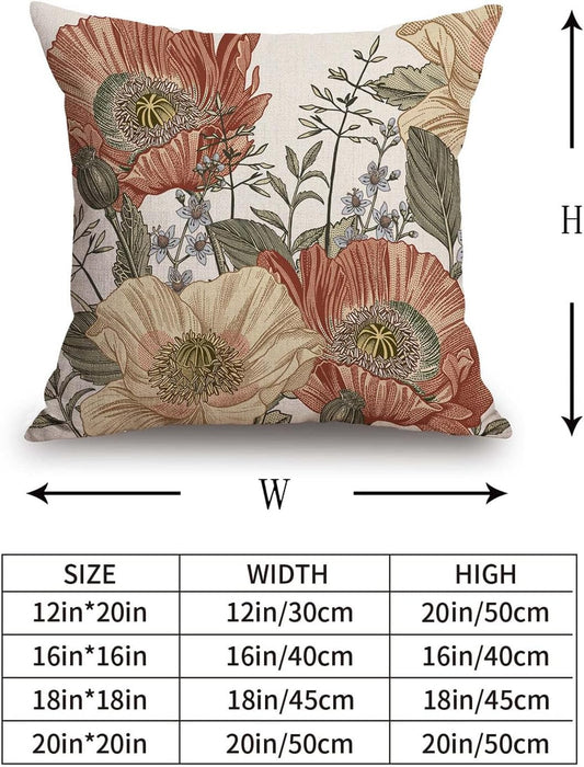 TSSOHU Vintage Flower Throw Pillow Covers 20x20 Brown Rust Colored Floral Botanical Pattern Decorative Pillows Outdoor Linen Farmhouse Cushion Case Country Pillowcase for Sofa Bed Room Decor Set of 2