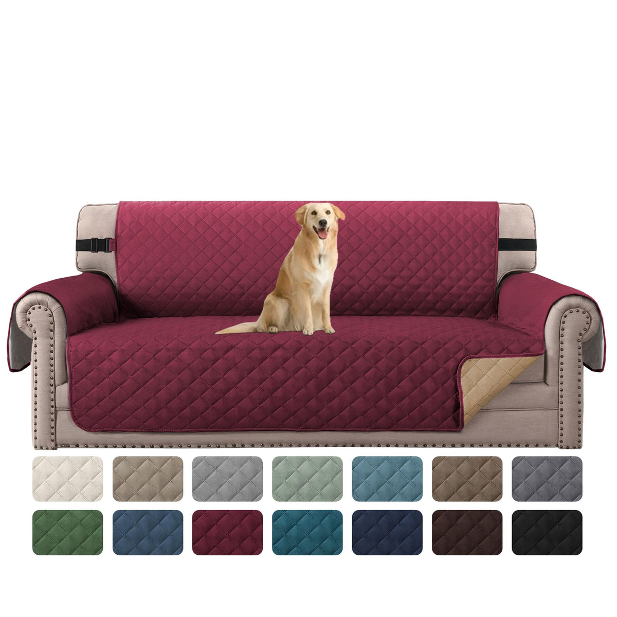 H.VERSAILTEX Reversible Couch Cover for 3 Cushion Cover Pet Friendly Sofa Cover for Dog Washable Furniture Protector Water Resistant Slipcover with Non Slip Elastic Strap(Sofa, Ivory/Beige)