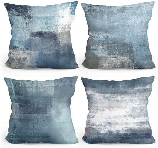 4Pcs Blue Grey Throw Pillow Covers, Dark Blue Throw Pillows Cushion Covers