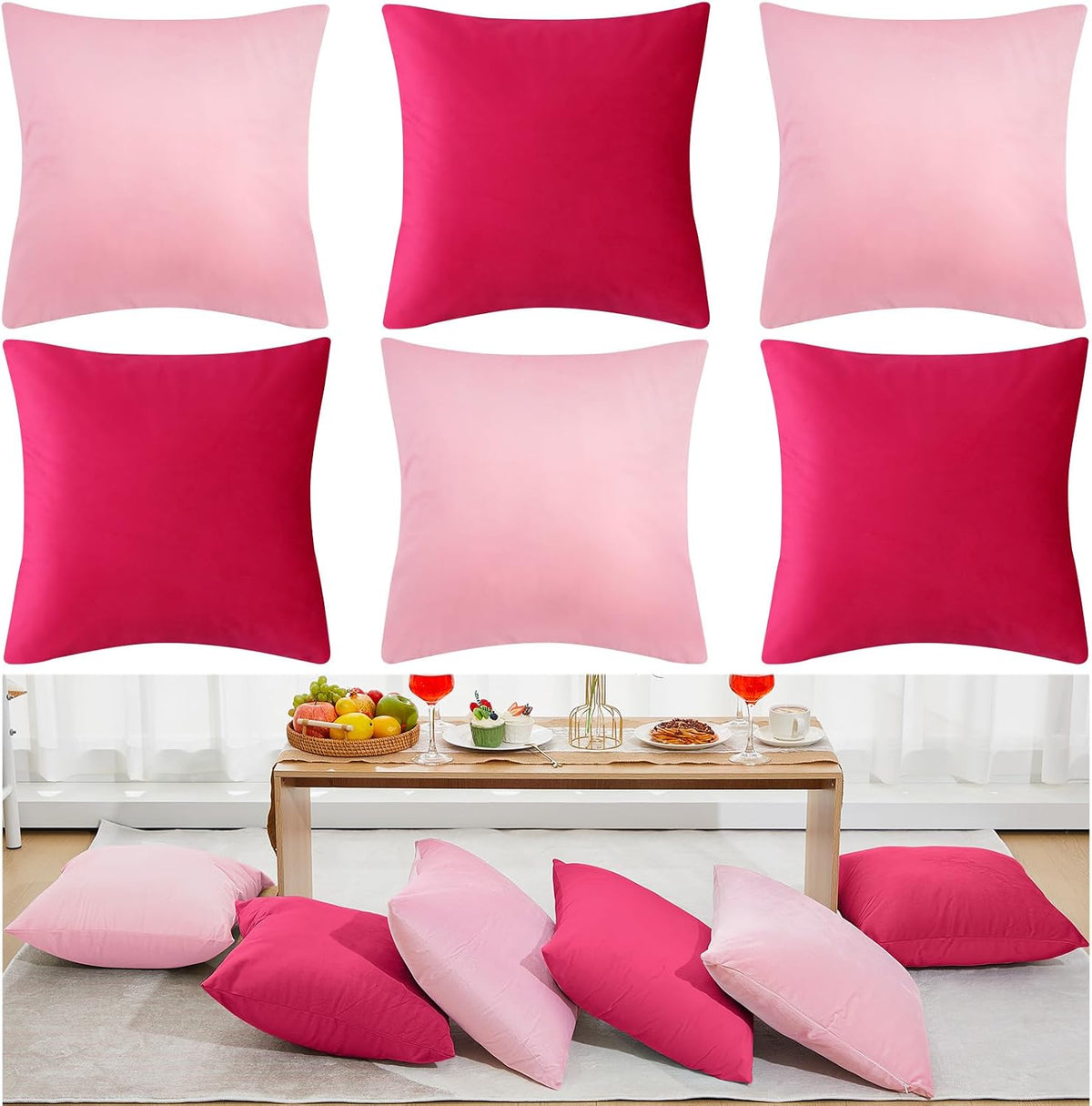 Berlune 12 Pcs Hot Pink Velvet Throw Pillow Cover 18x18 Picnic Cushion Case