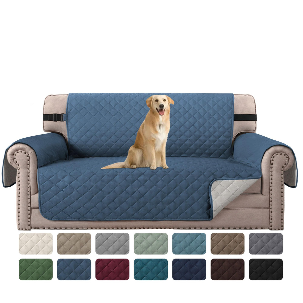 H.VERSAILTEX Reversible Couch Cover for 3 Cushion Cover Pet Friendly Sofa Cover for Dog Washable Furniture Protector Water Resistant Slipcover with Non Slip Elastic Strap(Sofa, Ivory/Beige)