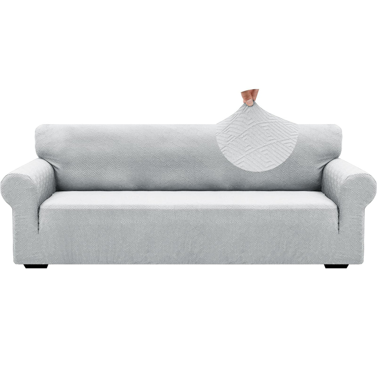 ZNSAYOTX 1 Piece Jacquard Couch Covers for 3 Cushion Couch Living Room High Stretch Sofa Cover Pets Dogs Friendly Anti Slip Thickened Slipcovers Furniture Protector (Sofa, Light Grey)