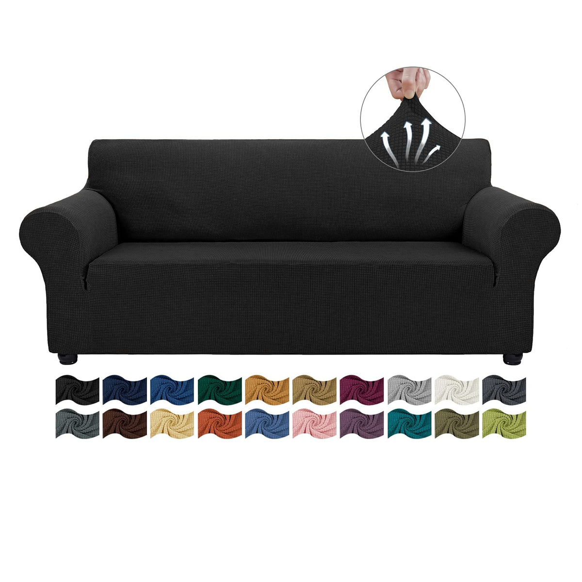 Asnomy Stretch Couch Covers for Sofa Washable, 3 Cushion Couch,Black