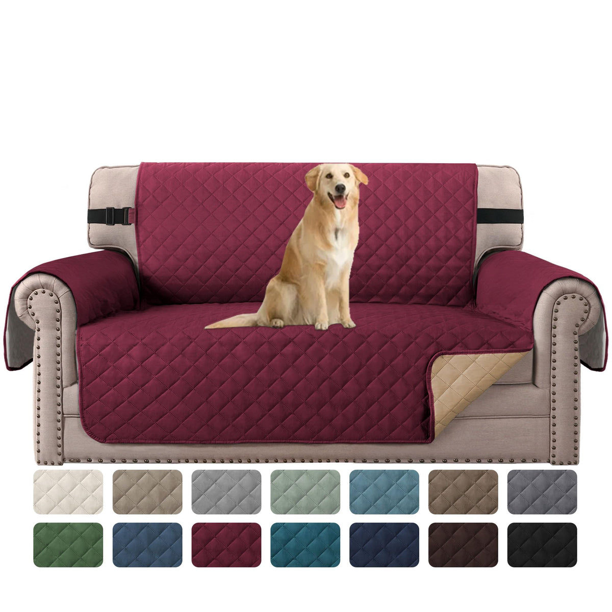 H.VERSAILTEX Reversible Couch Cover for 3 Cushion Cover Pet Friendly Sofa Cover for Dog Washable Furniture Protector Water Resistant Slipcover with Non Slip Elastic Strap(Sofa, Ivory/Beige)