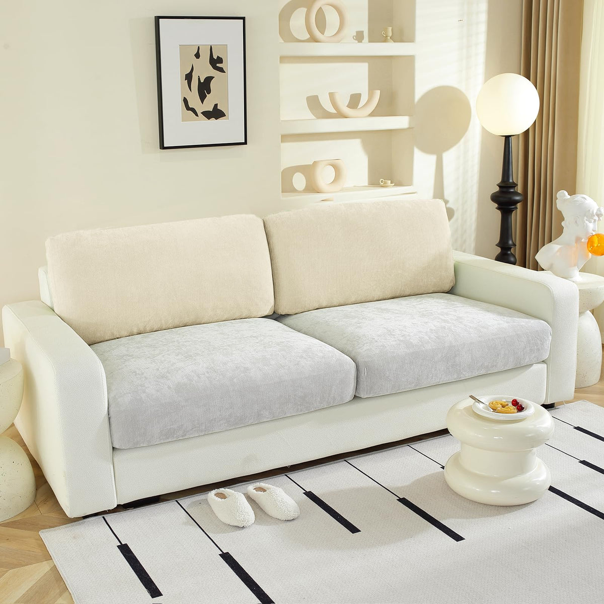 WEYOND Couch Cushion Covers L Shaped Sectional, 3PC Seat Covers, Dark Grey