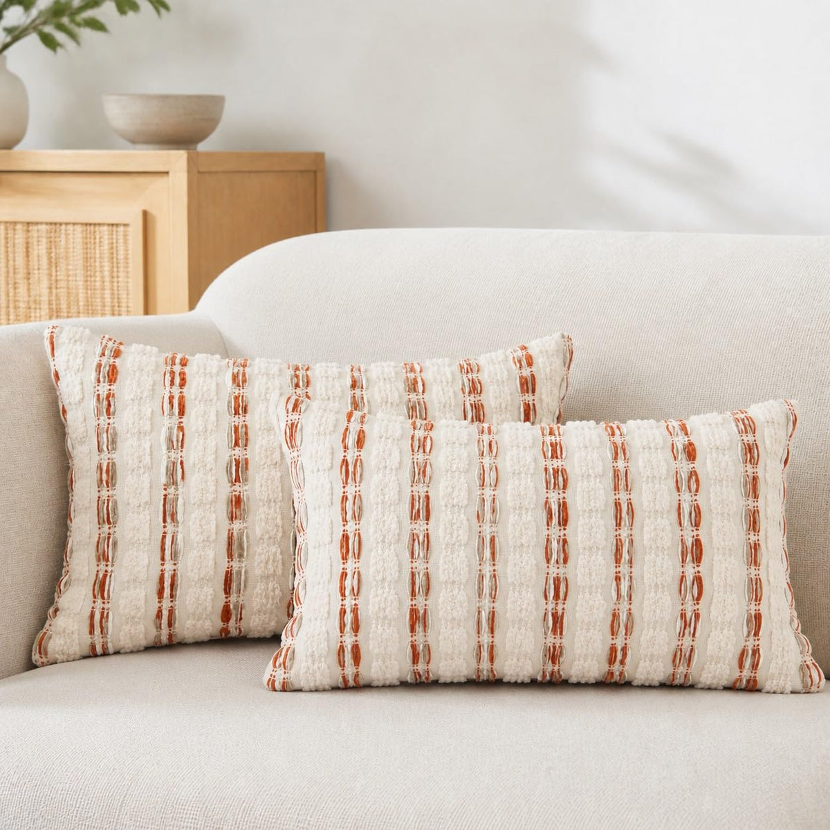 CROWNED BEAUTY Farmhouse Boho Throw Pillow Covers, 18x18, Rust Orange