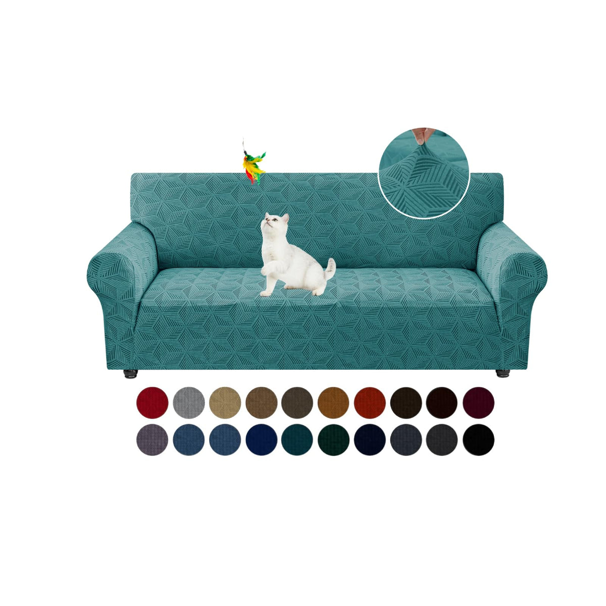 YEMYHOM 1 Piece Stretch Couch Covers for 3 Cushion Couch, Jacquard Sofa Cover with Non-Slip Elastic Bottom, Thickened Slipcover Furniture Protector for Dogs Pets (Large, Navy）