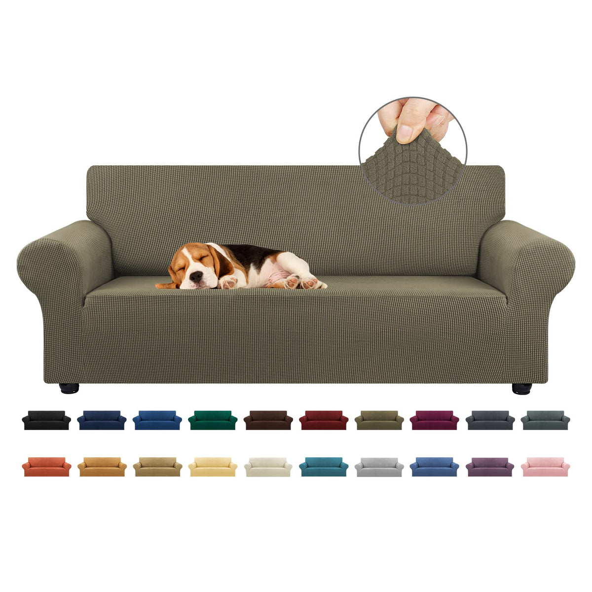KEKUOU Stretch Couch Covers for Sofa, 3 Cushion Couch Slipcover,Black