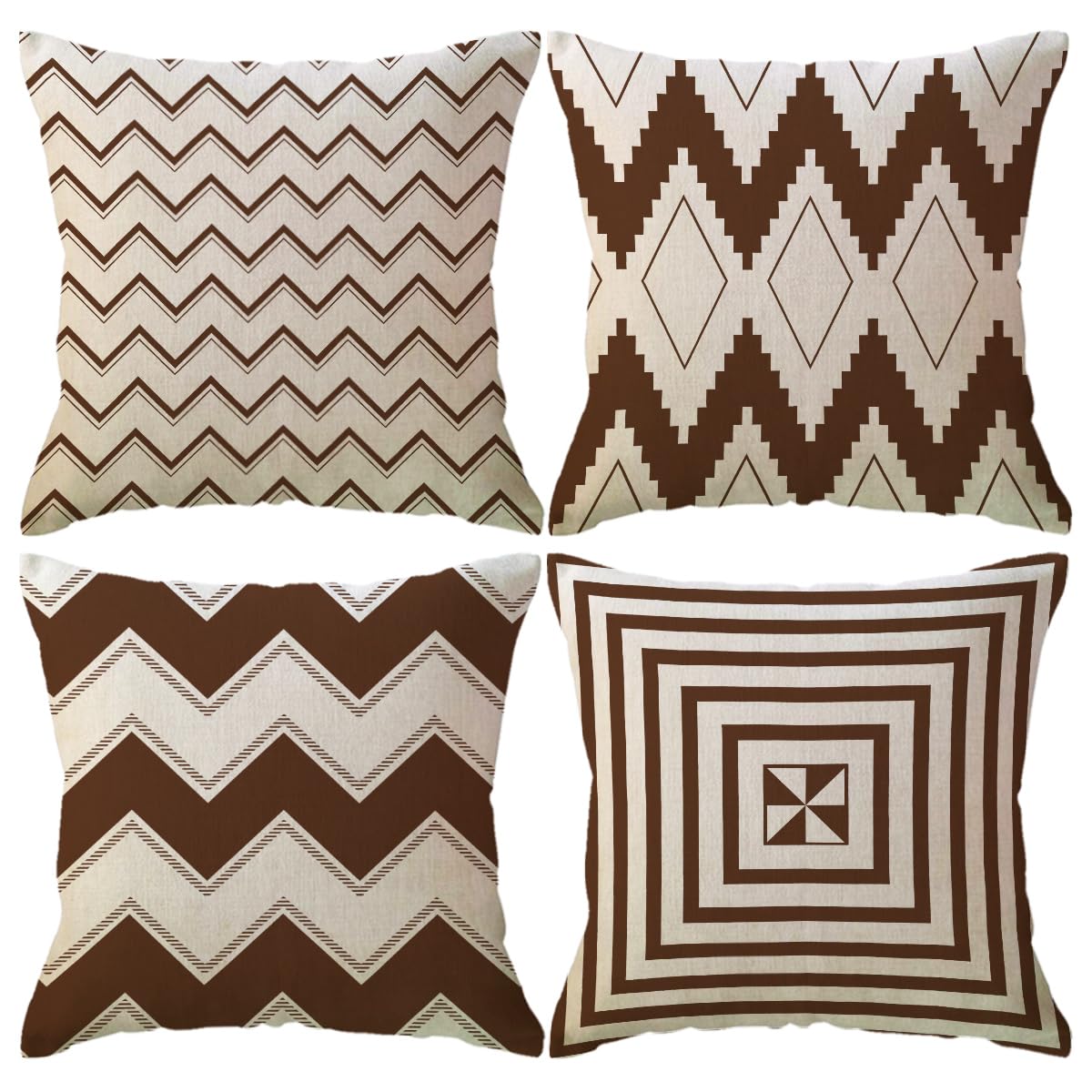 ULOVE LOVE YOURSELF Square Decorative Throw Pillows Cushion Covers Blue Beige Stripes Modern Geometry Print Home Pillowcases 18 X 18 Inch,4 Pack for Sofa Couch