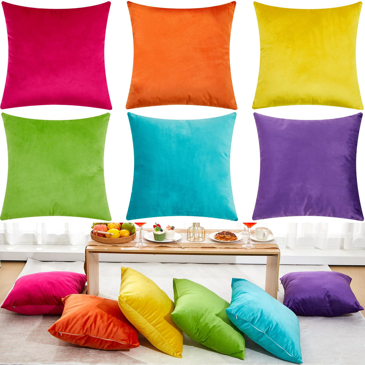 Berlune 12 Pcs Hot Pink Velvet Throw Pillow Cover 18x18 Picnic Cushion Case