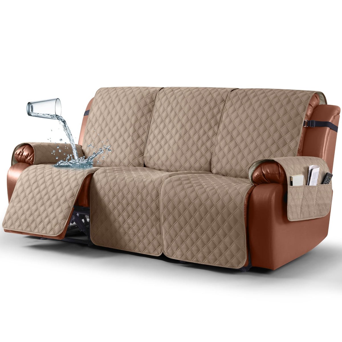 Ruaozz Waterproof Recliner Couch Covers, Non-Slip Sofa SlipCover, 3 Seater