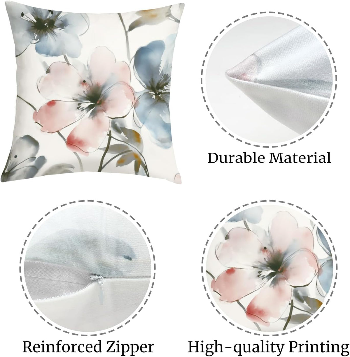 18x18 Set of 4 Watercolor Flower Throw Pillow Cushion Covers