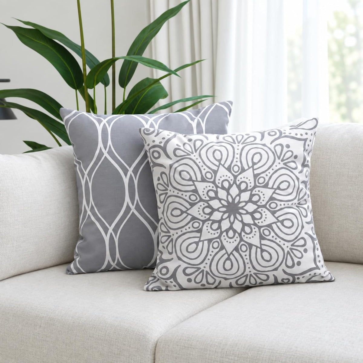 Coliuso Decorative Throw Pillow Covers 18x18 Set of 4, Grey and White Modern Simple Square Pillow Case Cushion Cover for Sofa Couch Farmhouse Outdoor Living Room (Gray and White, 18" x18")