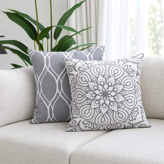 Coliuso Decorative Throw Pillow Covers 18x18 Set of 4, Grey and White Modern Simple Square Pillow Case Cushion Cover for Sofa Couch Farmhouse Outdoor Living Room (Gray and White, 18" x18")