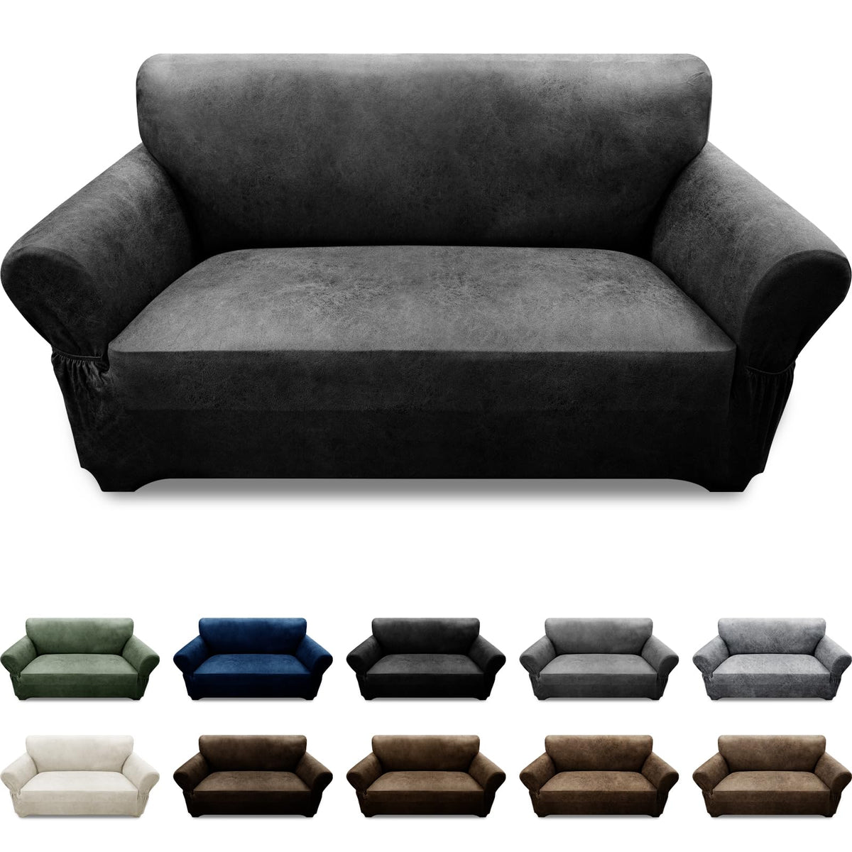 Couch Cover Leather Look 3 Seater Couch Sofa Cover 1-Piece Sofa Slipcover Stretch Furniture Protector with Elastic Bottom & Pockets(Sofa, Coffee)