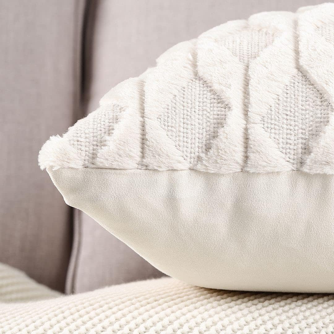 MADIZZ Set of 2 Soft Polyester Short Wool Velvet Decorative Throw Pillow Covers 18x18 inch Beige Square Luxury Style Cushion Cases Pillow Shell for Sofa Bedroom