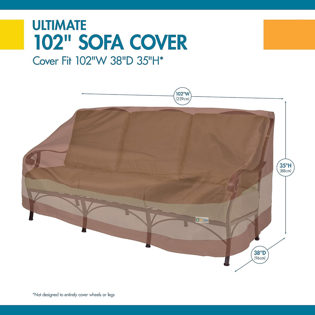 DUCKCOVERS Ultimate Patio Sofa Cover, 104"W x 40"D x 35"H, Mocha Cappuccino Patio Furniture Covers
