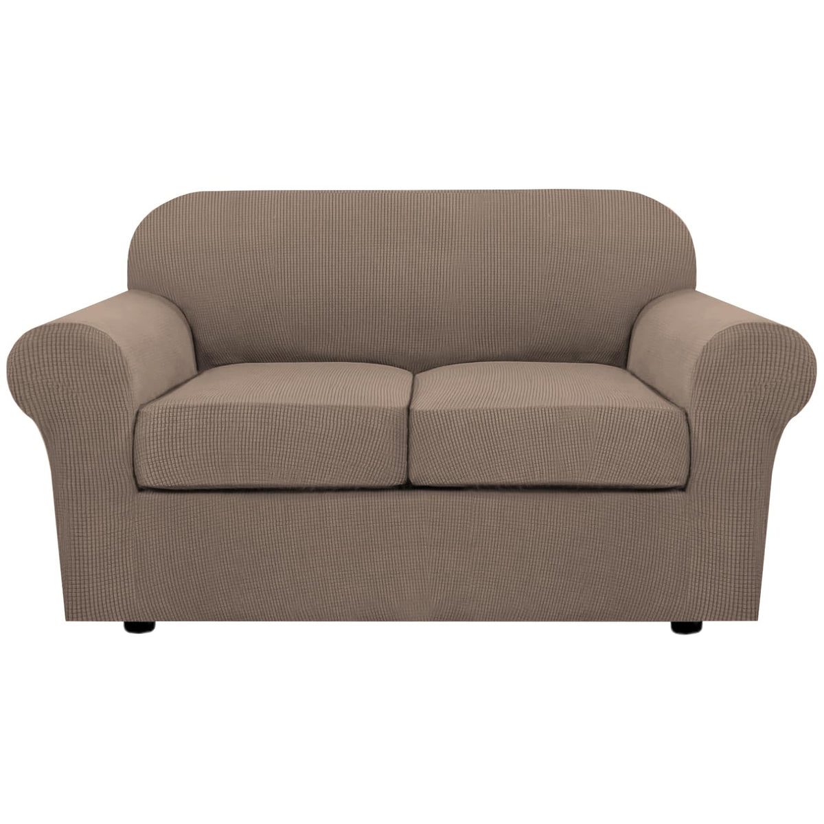 H.VERSAILTEX 4 Piece Stretch Sofa Covers for 3 Cushion Couch Covers for Living Room Slipcovers (Base Cover Plus 3 Seat Cushion Covers) Upgraded Thicker Jacquard Fabric (Sofa, Sand)