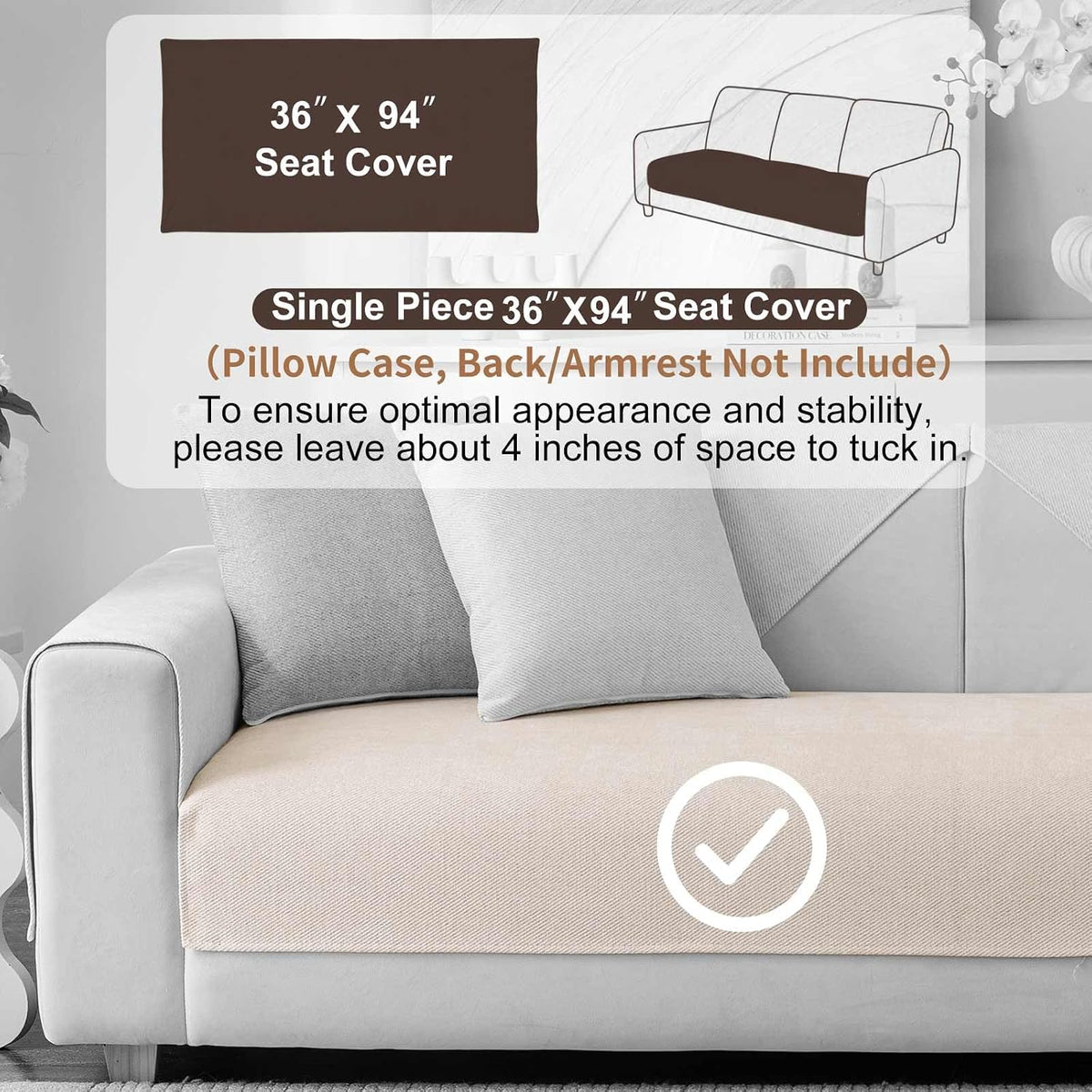 Soft Plush Couch Cover Washable, Non Slip Pluffy Sectional Sofa Covers for 3 Cushion Couch Sofa L Sharped Sofa Slipcover, Furniture Protector for Pets (1 PCS 36"x94" White)