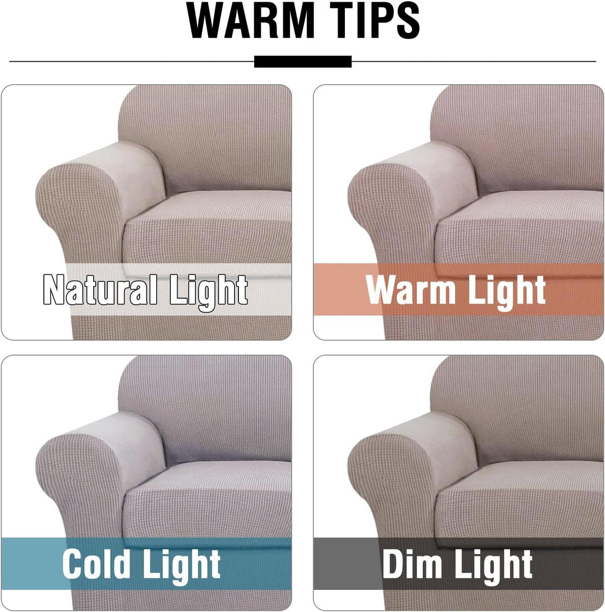 H.VERSAILTEX 4 Piece Stretch Sofa Covers for 3 Cushion Couch Covers for Living Room Slipcovers (Base Cover Plus 3 Seat Cushion Covers) Upgraded Thicker Jacquard Fabric (Sofa, Sand)