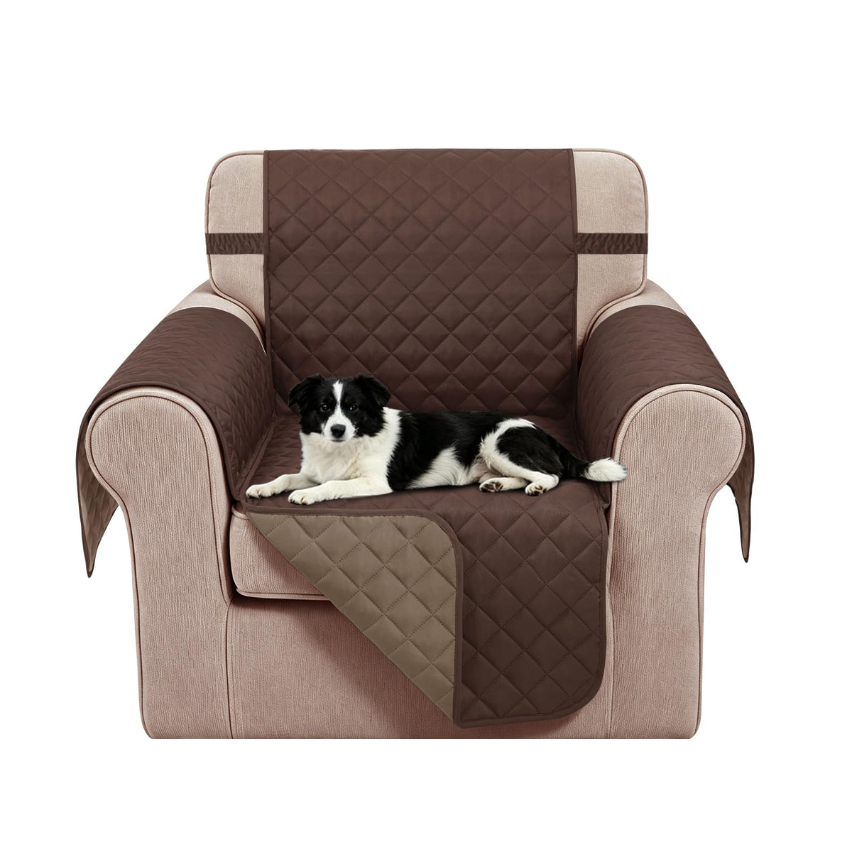 Reversible Sofa Cover for 3 Cushion, Chocolate/Beige