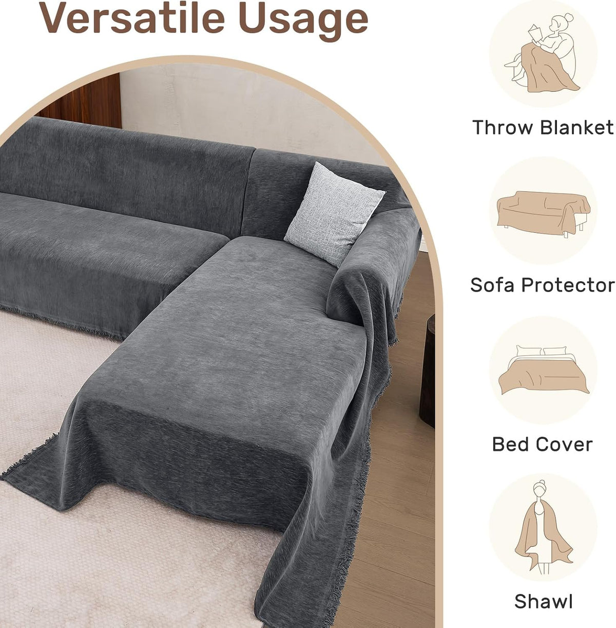 2 Pieces Sectional Couch Covers L Shaped Cover XL Dark Gray