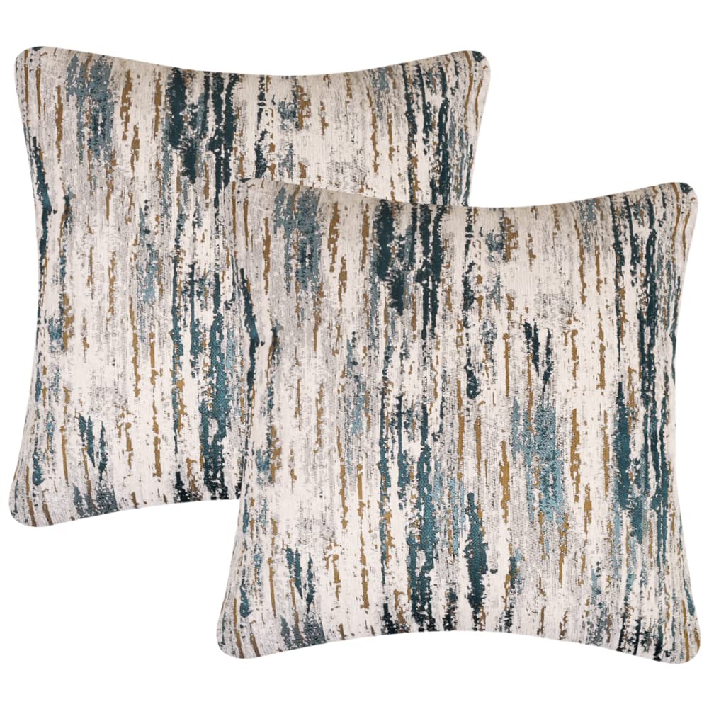 Yeiotsy Pack of 2 Nordic Style Decorative Throw Pillow Covers for Sofa Bed Card Chair Geometric Cushion Cases Jacquard Chenille (Grey Stripes, 18 X 18 Inches)