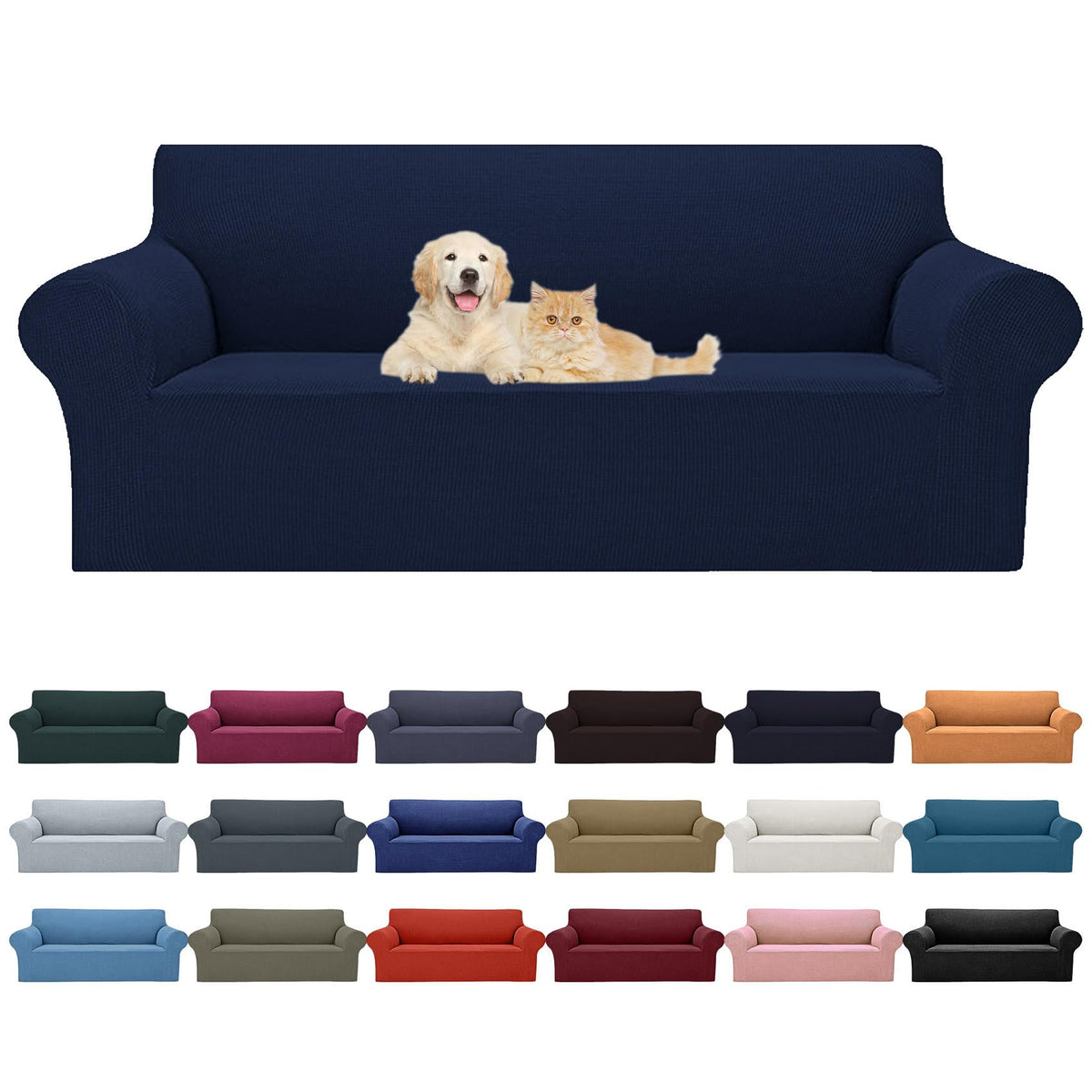 Cupuamon 2026 New Stretch Sofa Slipcovers Couch Cover for 3 Cushion Furniture Protector Sofa Covers with Elastic Bottom Jacquard Fabric Small Checks for Pets, Kids -Sofa, Black