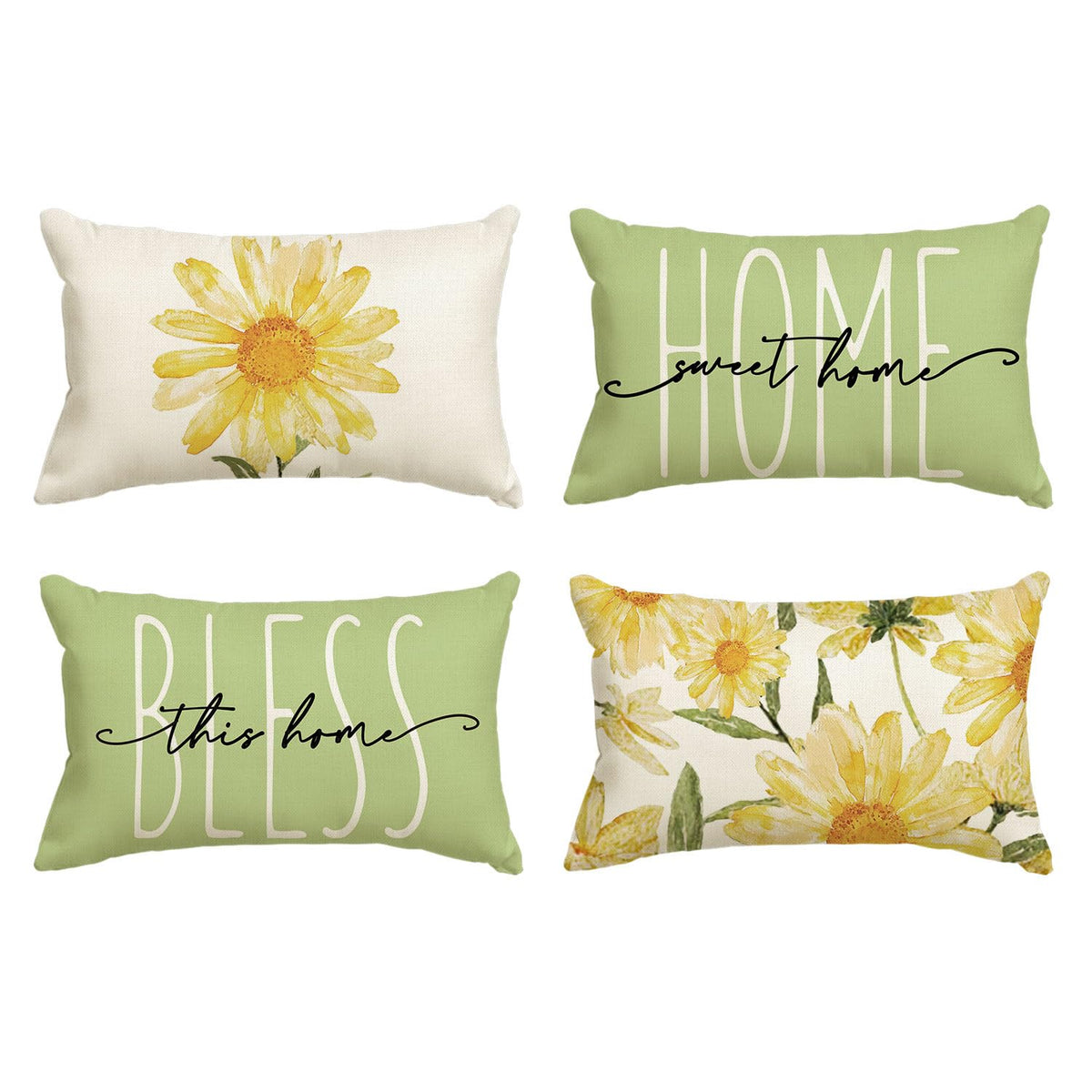 AVOIN colorlife Home Sweet Home Spring Summer Flowers Throw Pillow Covers, 18 x 18 Inch Grey Cushion Case for Sofa Couch Set of 4