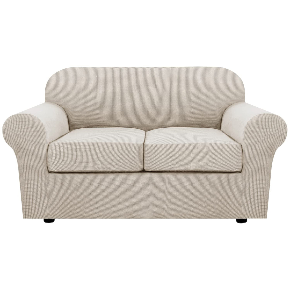 H.VERSAILTEX 4 Piece Stretch Sofa Covers for 3 Cushion Couch Covers for Living Room Slipcovers (Base Cover Plus 3 Seat Cushion Covers) Upgraded Thicker Jacquard Fabric (Sofa, Sand)