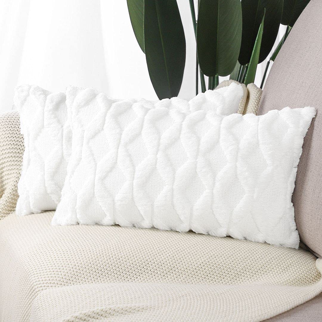 MADIZZ Set of 2 Soft Polyester Short Wool Velvet Decorative Throw Pillow Covers 18x18 inch Beige Square Luxury Style Cushion Cases Pillow Shell for Sofa Bedroom