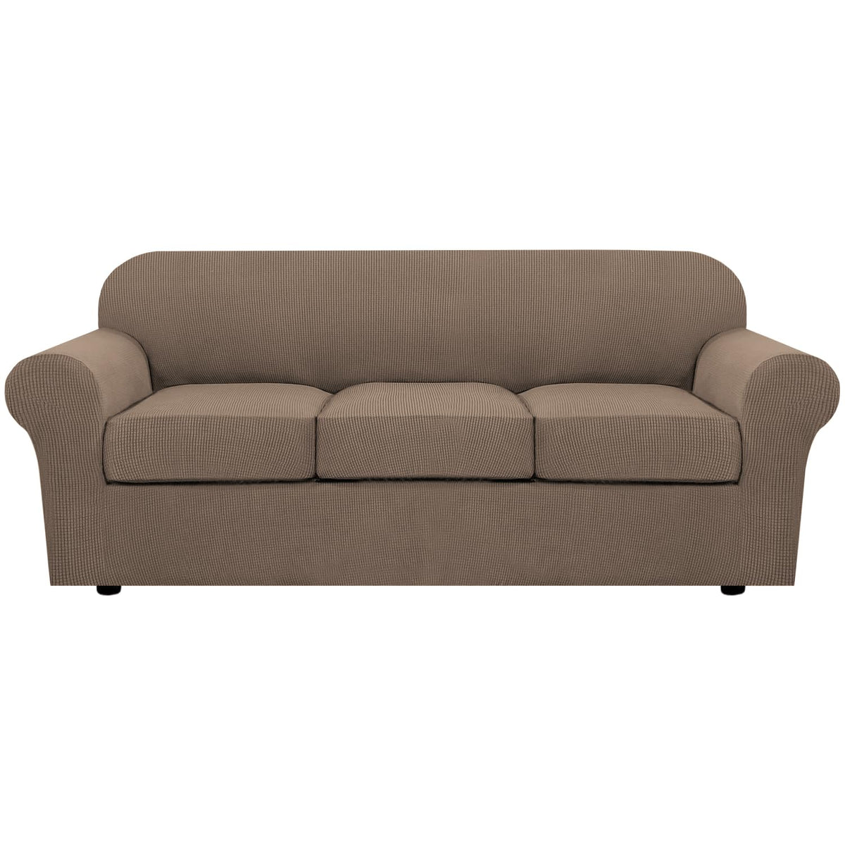 H.VERSAILTEX 4 Piece Stretch Sofa Covers for 3 Cushion Couch Covers for Living Room Slipcovers (Base Cover Plus 3 Seat Cushion Covers) Upgraded Thicker Jacquard Fabric (Sofa, Sand)