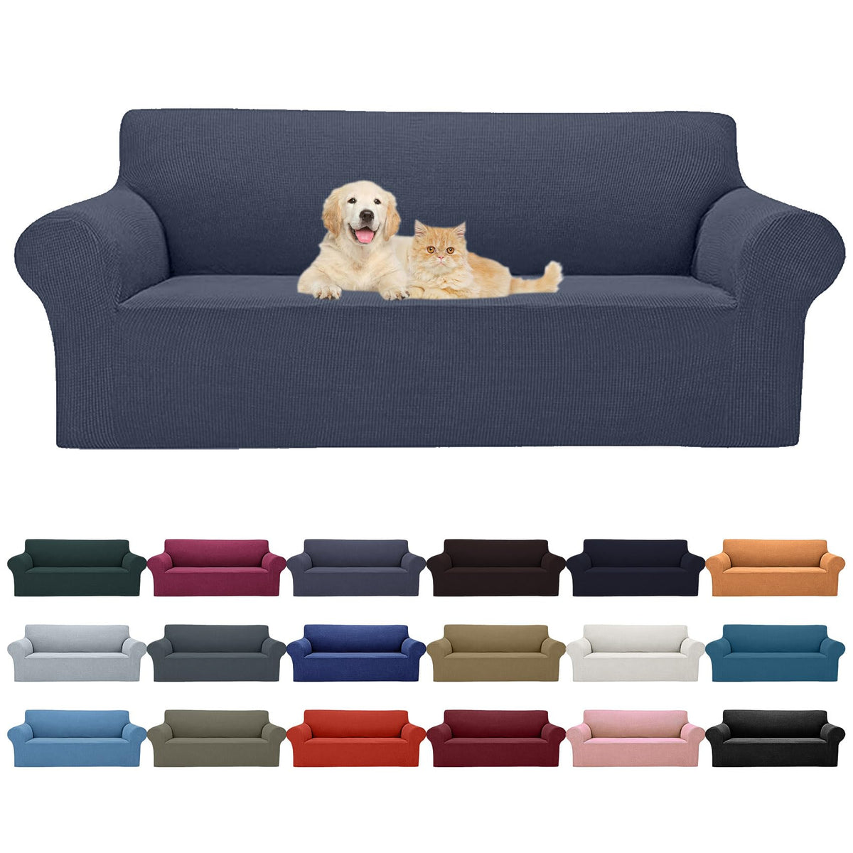 Cupuamon 2026 New Stretch Sofa Slipcovers Couch Cover for 3 Cushion Furniture Protector Sofa Covers with Elastic Bottom Jacquard Fabric Small Checks for Pets, Kids -Sofa, Black