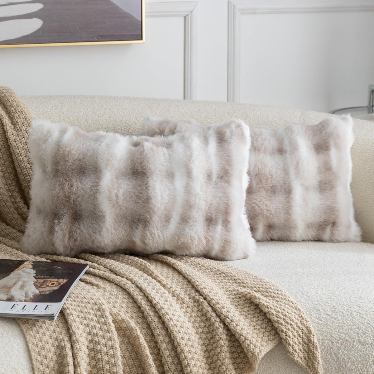 MADIZZ Pack of 2 Thick Plush Faux Wool Throw Pillow Covers Soft Boho Throw Pillows Luxurious Cushion Covers for Couch Sofa Bedroom Living Room Home Decor 18x18 Inch Cream