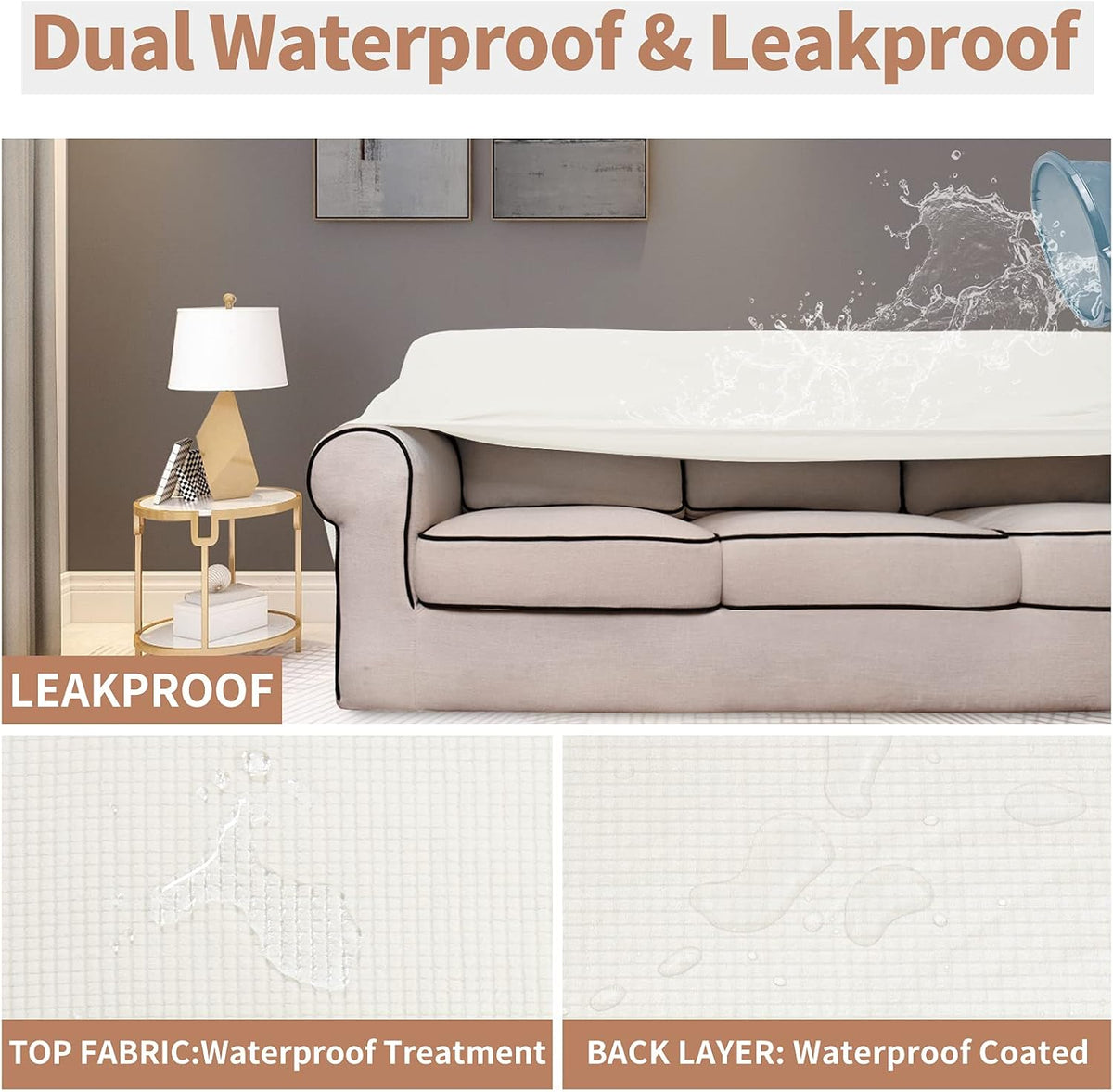 Easy-Going 100% Waterproof Couch Cover, 3 Cushion Couch Slipcover for Sofa