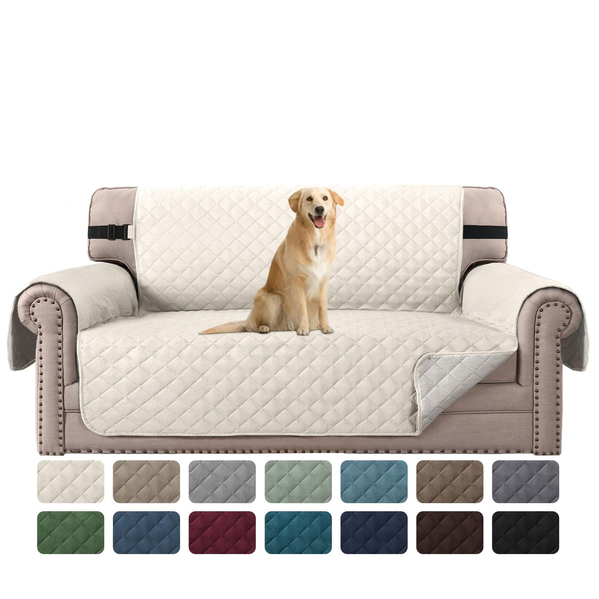 H.VERSAILTEX Reversible Couch Cover for 3 Cushion Cover Pet Friendly Sofa Cover for Dog Washable Furniture Protector Water Resistant Slipcover with Non Slip Elastic Strap(Sofa, Ivory/Beige)