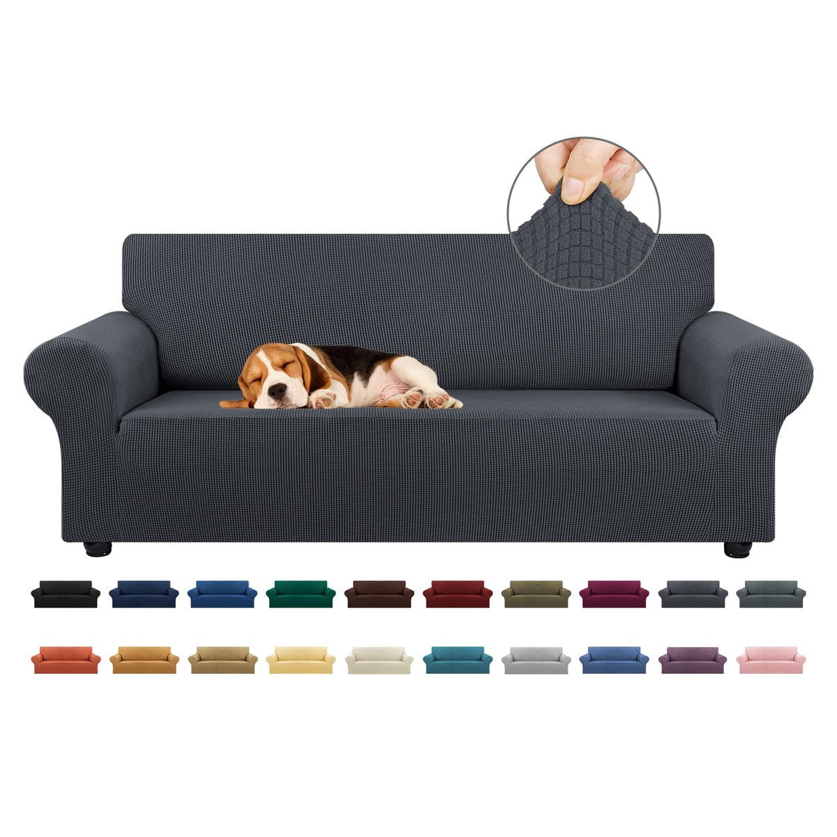 KEKUOU Stretch Couch Covers for Sofa, 3 Cushion Couch Slipcover,Black
