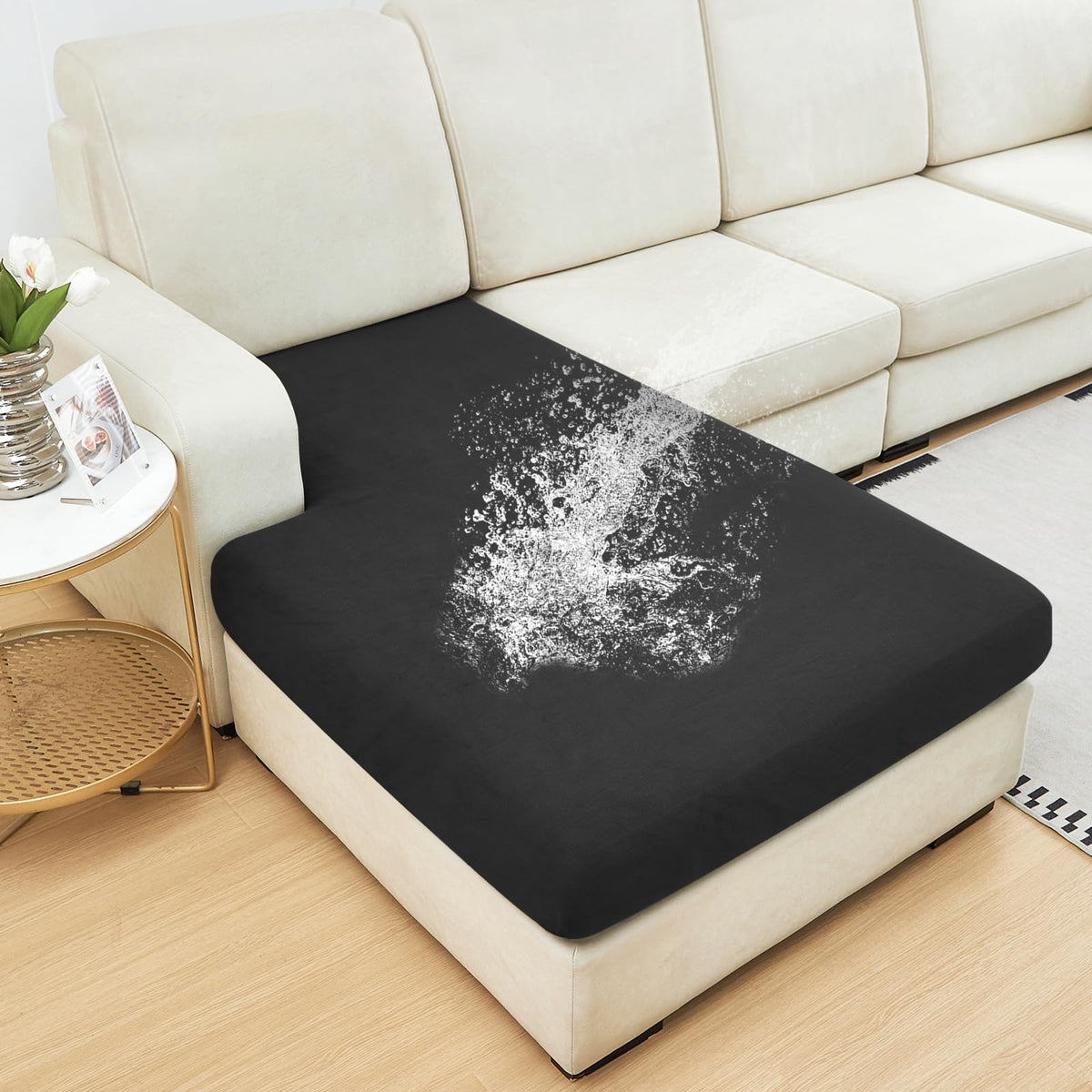 NAISI Waterproof Couch Cushion Covers Thick Velvet Fabric Washable Sofa Slipcovers Sectional Couch Covers for 4 Pieces Separate L Shape Couch Cover with Elastic Bottom(3 Seater + 1 Chaise,Grey)