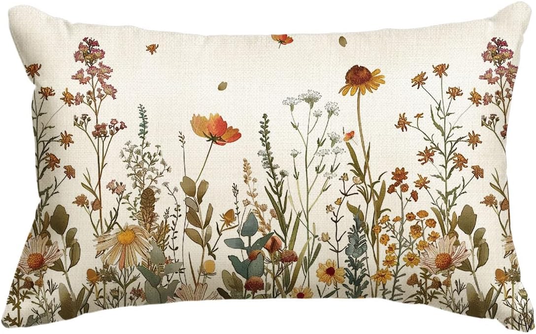 AVOIN colorlife Fall Flowers Throw Pillow Cover 12x20 Inch