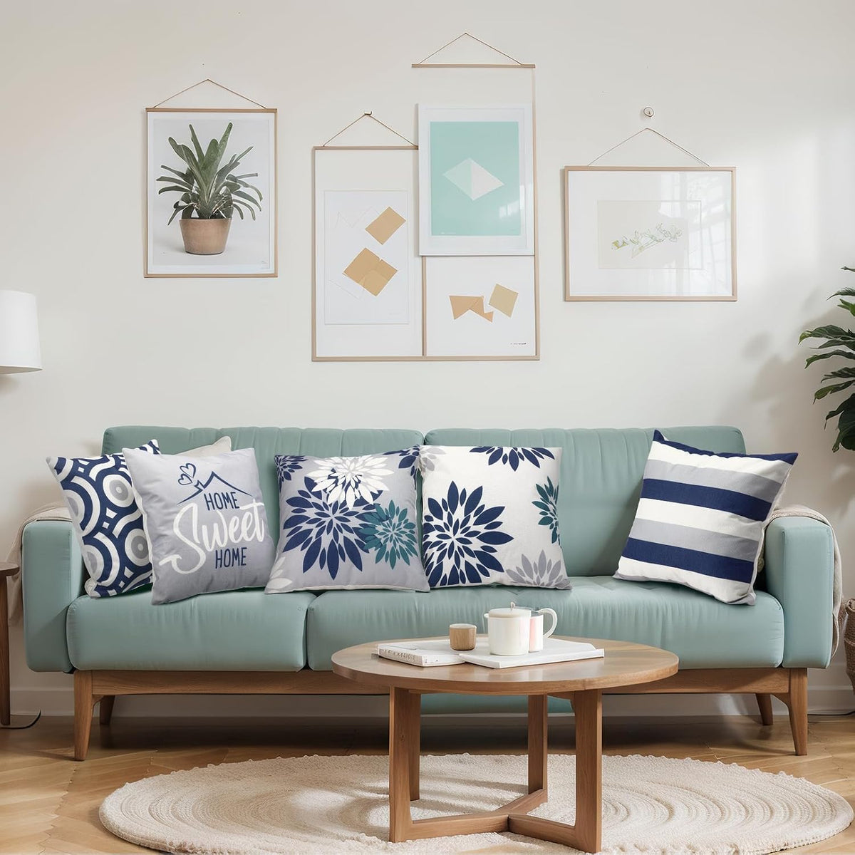 Flutesan 12 Pcs Pillow Covers 18x18 Geometric Linen for Couch, Gray Blue