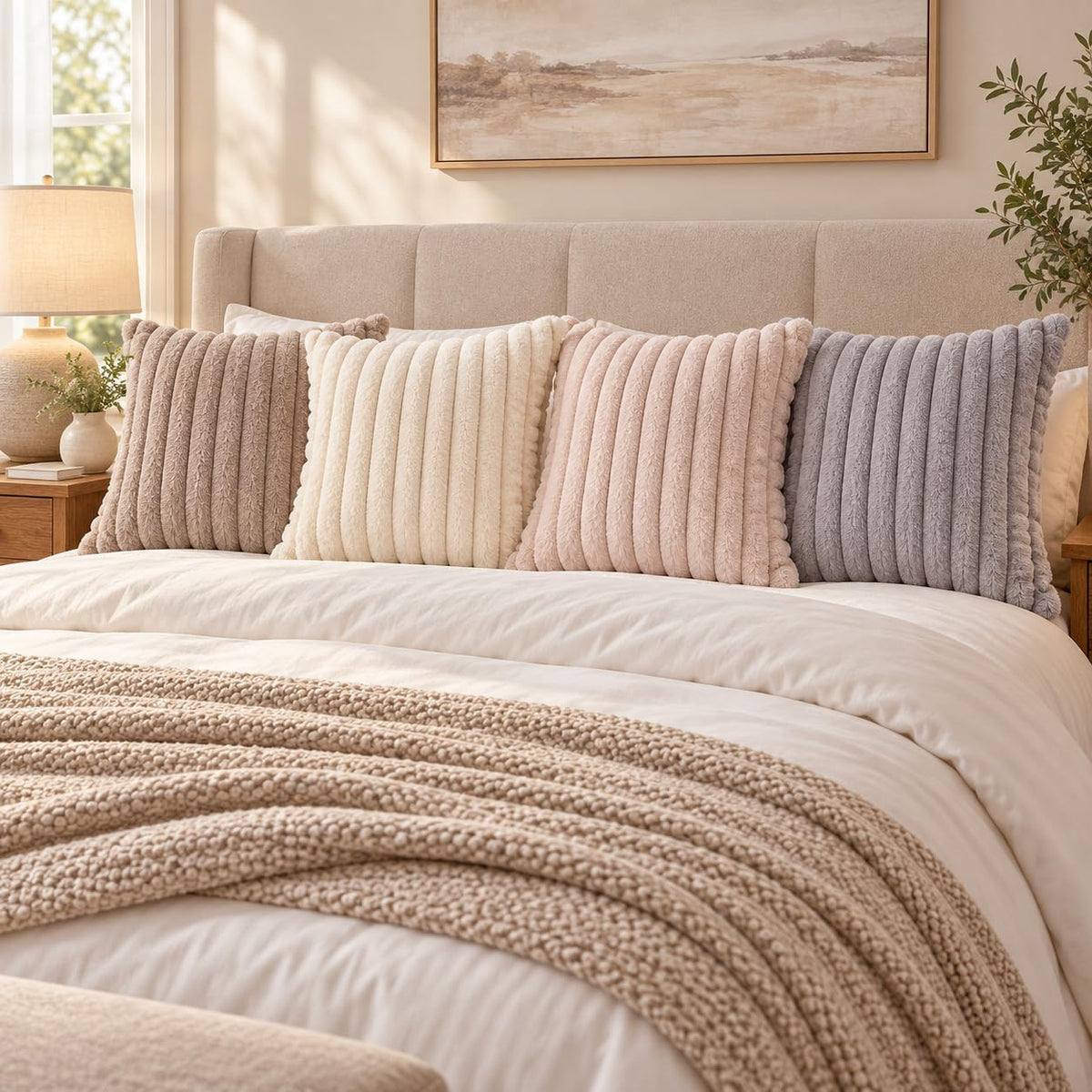 4 Pcs faux Fur Throw Pillow Covers - 18x18 Couch Decor Cover Fuzzy Case Set