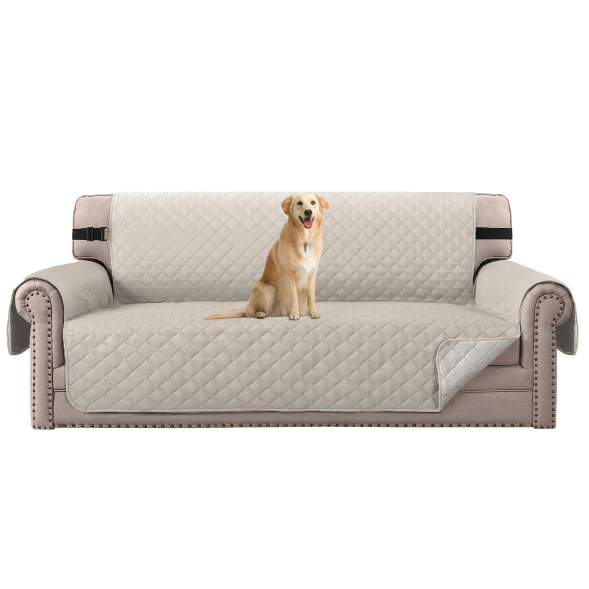 H.VERSAILTEX Reversible Couch Cover for 3 Cushion Cover Pet Friendly Sofa Cover for Dog Washable Furniture Protector Water Resistant Slipcover with Non Slip Elastic Strap(Sofa, Ivory/Beige)