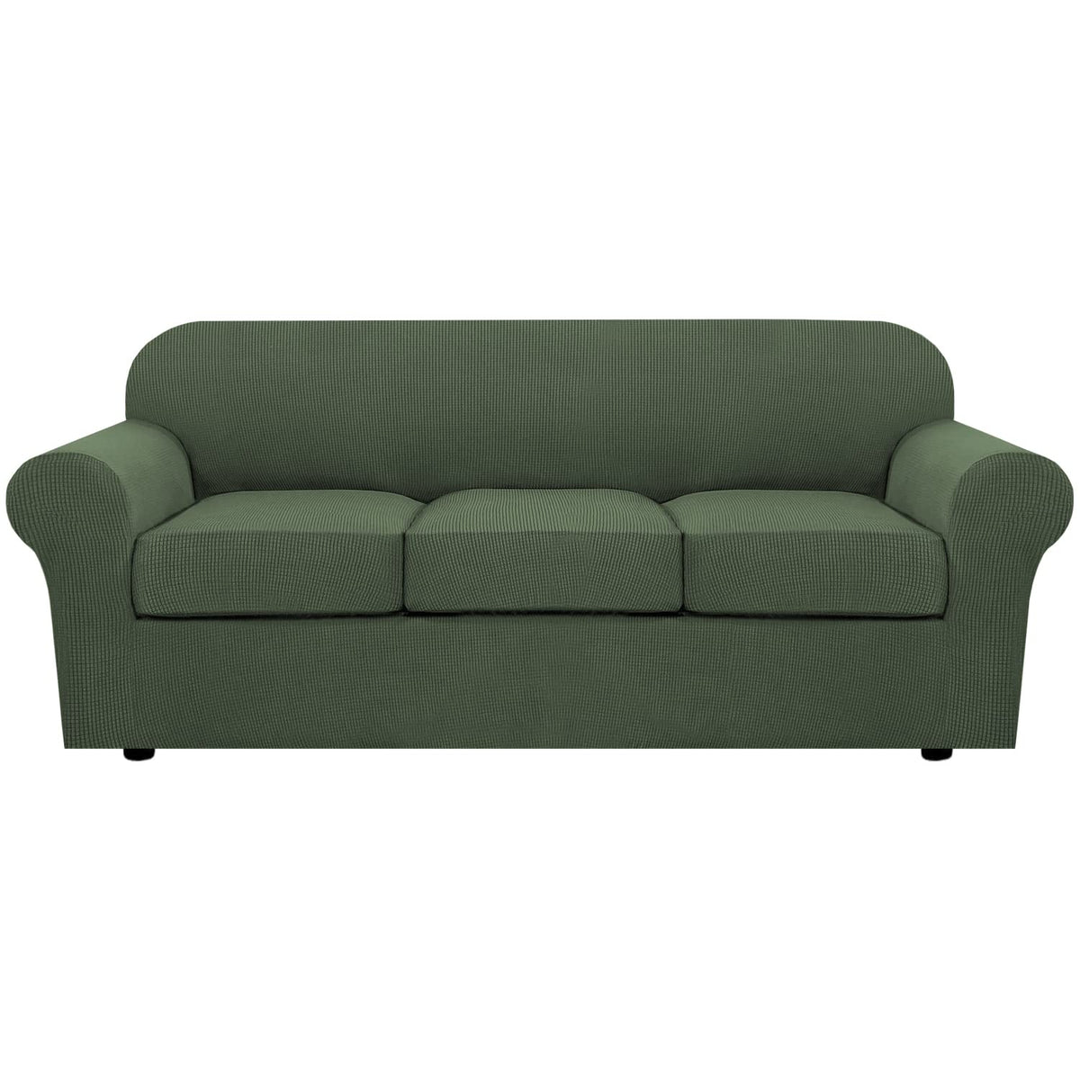 H.VERSAILTEX 4 Piece Stretch Sofa Covers for 3 Cushion Couch Covers for Living Room Slipcovers (Base Cover Plus 3 Seat Cushion Covers) Upgraded Thicker Jacquard Fabric (Sofa, Sand)