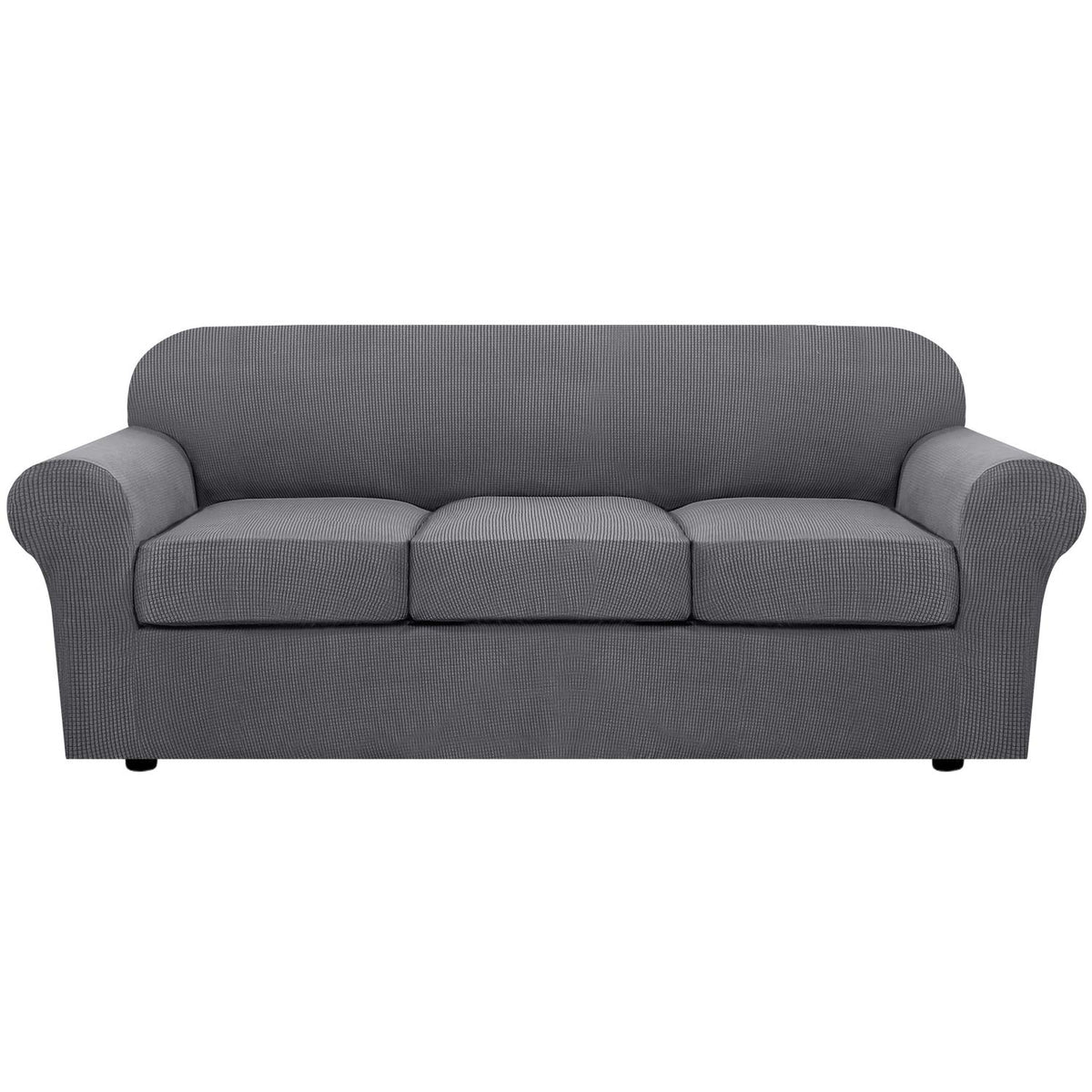 H.VERSAILTEX 4 Piece Stretch Sofa Covers for 3 Cushion Couch Covers for Living Room Slipcovers (Base Cover Plus 3 Seat Cushion Covers) Upgraded Thicker Jacquard Fabric (Sofa, Sand)