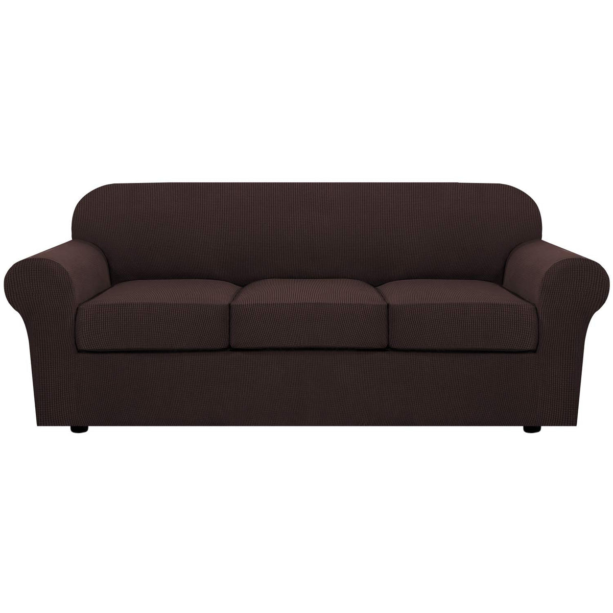 H.VERSAILTEX 4 Piece Stretch Sofa Covers for 3 Cushion Couch Covers for Living Room Slipcovers (Base Cover Plus 3 Seat Cushion Covers) Upgraded Thicker Jacquard Fabric (Sofa, Sand)