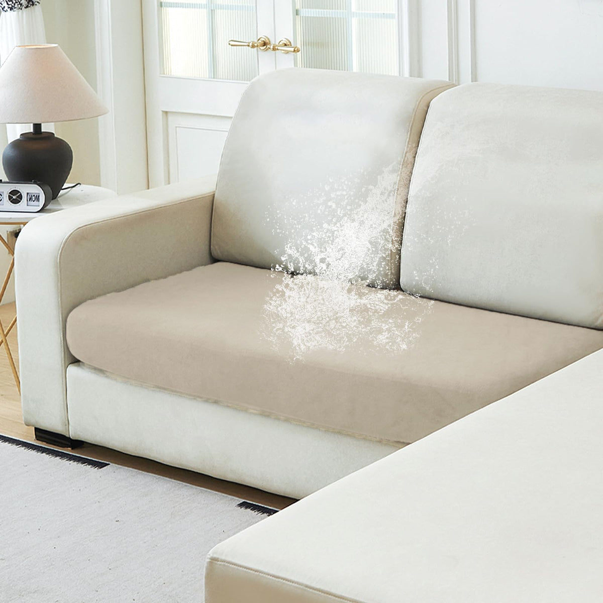 NAISI Waterproof Couch Cushion Covers Thick Velvet Fabric Washable Sofa Slipcovers Sectional Couch Covers for 4 Pieces Separate L Shape Couch Cover with Elastic Bottom(3 Seater + 1 Chaise,Grey)