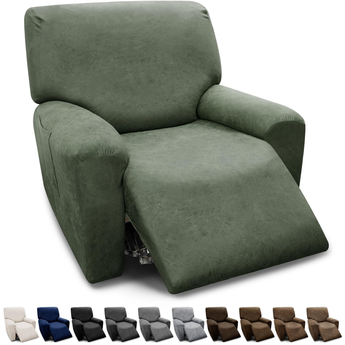 Couch Cover Leather Look 3 Seater Couch Sofa Cover 1-Piece Sofa Slipcover Stretch Furniture Protector with Elastic Bottom & Pockets(Sofa, Coffee)