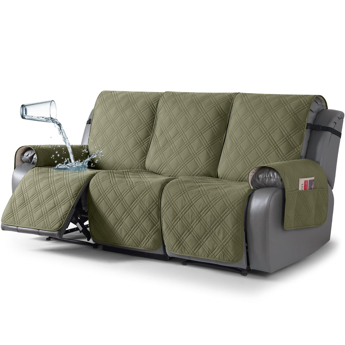 TAOCOCO 100% Waterproof Recliner Sofa Cover Non Slip Couch Cover for 3 Seat Reclining Sofa, Split Reclining Couch Covers 3-Piece with Straps, Washable Sofa Slipcover for Kids Pets(3 Seater, Chocolate)